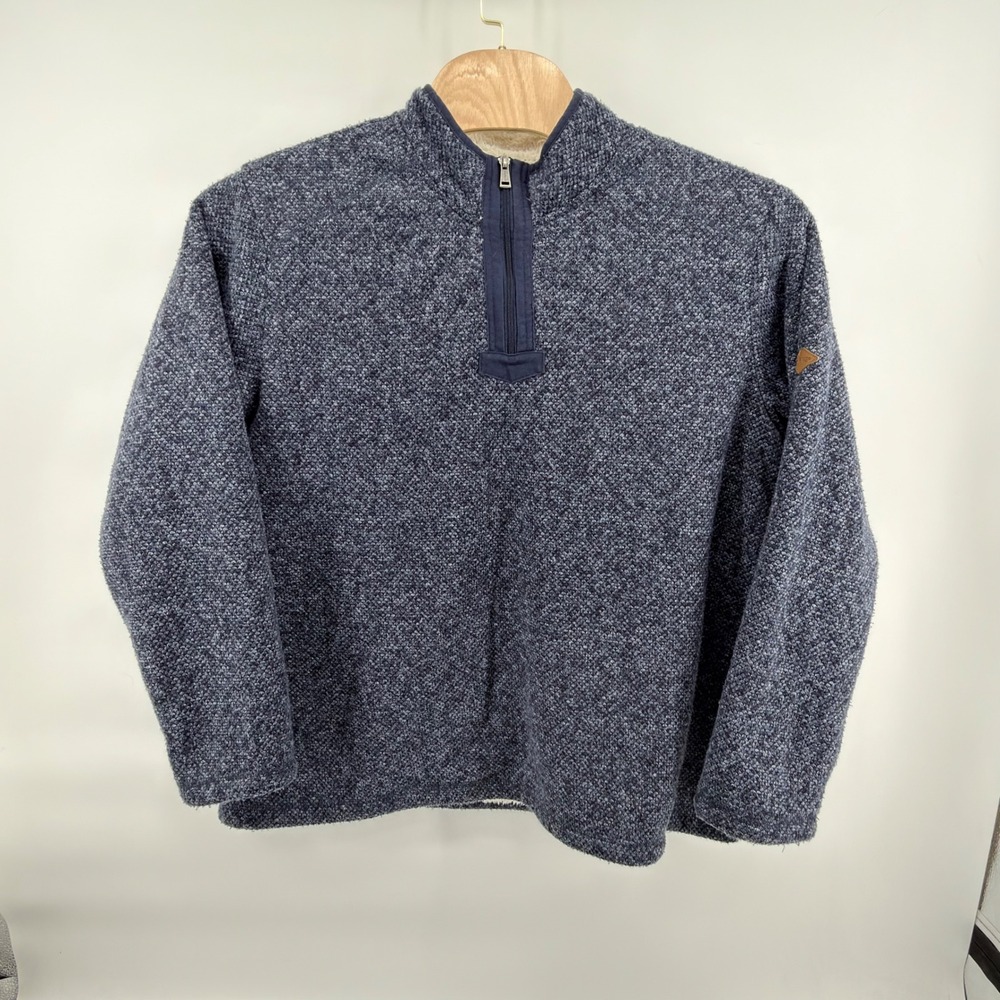 Orvis Mens XXL Blue Knit Sherpa Fleece Lined Quarter Zip Pullover Sweater